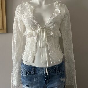 Lace Tie-Front Blouse
